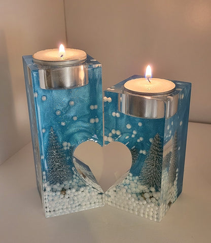 christmas themed candle holder pair