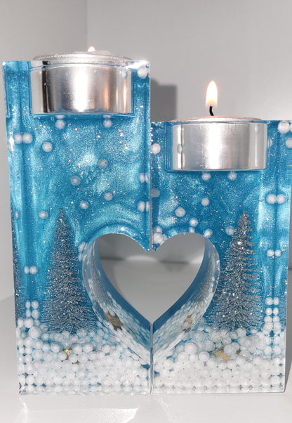 christmas themed candle holder pair