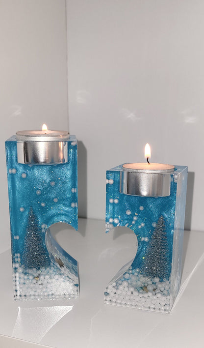 christmas themed candle holder pair