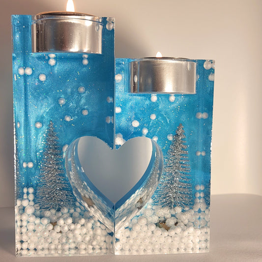 christmas themed candle holder pair